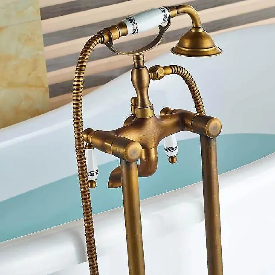 Valaz Robinet melangeur sur colonnes retro pour baignoire FLORINA or ancien
