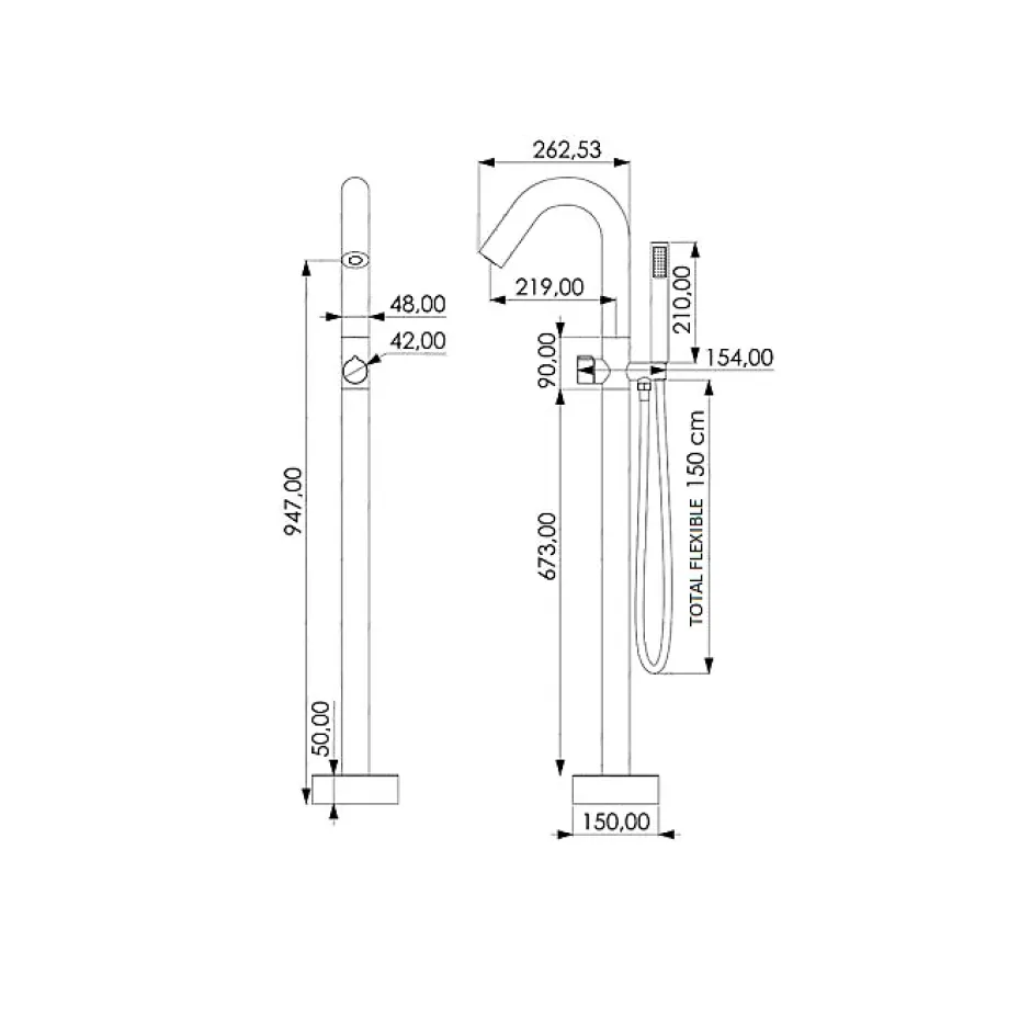 Valaz Robinet mitigeur baindouche sur pied PILOS chrome