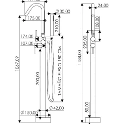 Valaz Robinet mitigeur baindouche sur pied MISURI chrome
