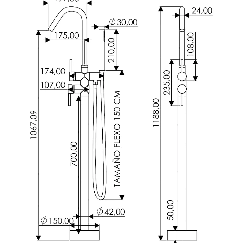 Valaz Robinet mitigeur baindouche sur pied MISURI chrome