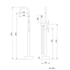 Valaz Robinet mitigeur baindouche sur pied CALGARY noir mat