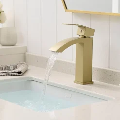 Saniverre Robinet mitigeur bec cascade LERIO or brossé -* Robinet Lavabo Et Vasque