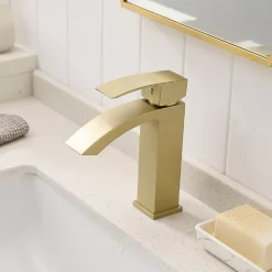 Saniverre Robinet mitigeur bec cascade LERIO or brossé -* Robinet Lavabo Et Vasque