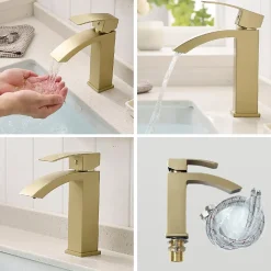 Saniverre Robinet mitigeur bec cascade LERIO or brossé -* Robinet Lavabo Et Vasque