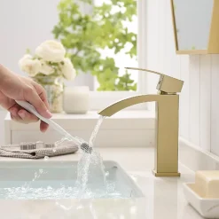 Saniverre Robinet mitigeur bec cascade LERIO or brossé -* Robinet Lavabo Et Vasque