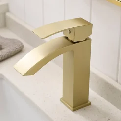 Saniverre Robinet mitigeur bec cascade LERIO or brossé -* Robinet Lavabo Et Vasque