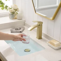 Saniverre Robinet mitigeur bec cascade LERIO or brossé -* Robinet Lavabo Et Vasque
