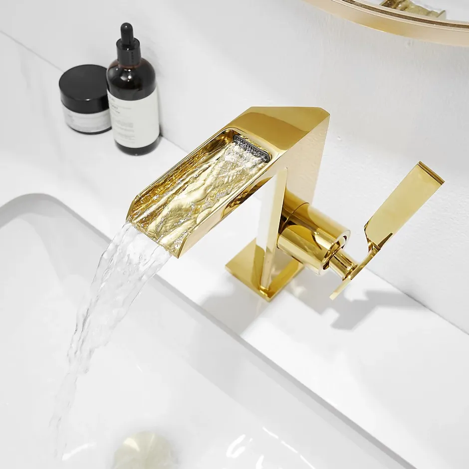 Saniverre Robinet mitigeur bec cascade CEZIO chrome Or brillant -