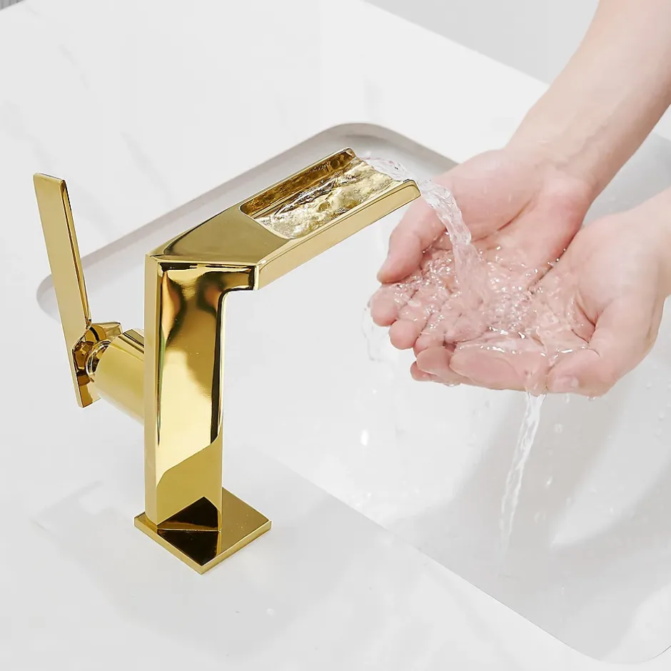 Saniverre Robinet mitigeur bec cascade CEZIO chrome Or brillant -