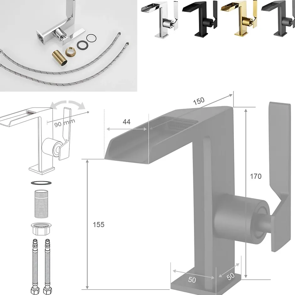 Saniverre Robinet mitigeur bec cascade CEZIO chrome Or brillant -