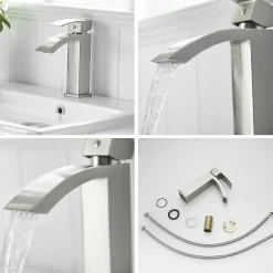 Saniverre Robinet mitigeur bec cascade LERIO chrome brossé -* Robinet Lavabo Et Vasque