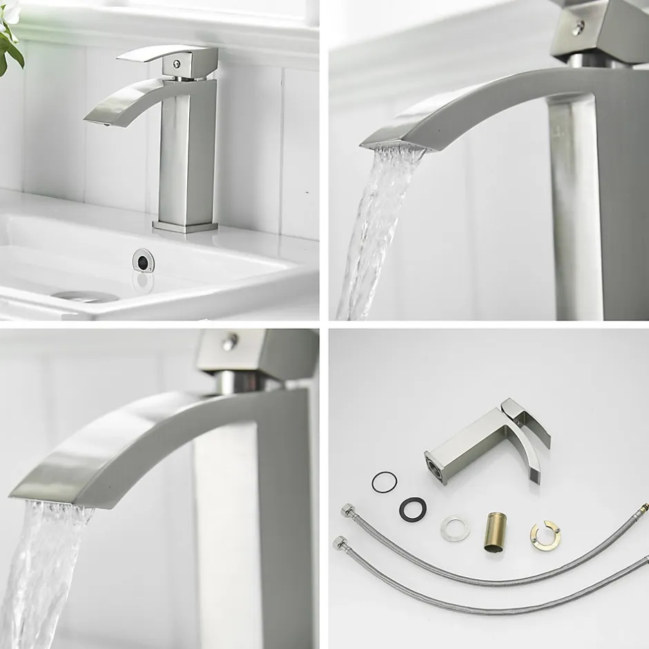 Saniverre Robinet mitigeur bec cascade LERIO chrome brossé -* Robinet Lavabo Et Vasque
