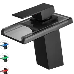 Saniverre Robinet mitigeur bec cascade à LED lumineuses SOLEO chrome noir -* Robinet Lavabo Et Vasque