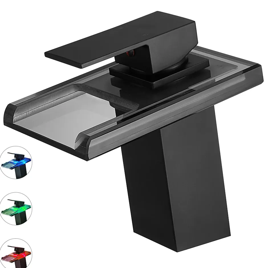 Saniverre Robinet mitigeur bec cascade à LED lumineuses SOLEO chrome noir -* Robinet Lavabo Et Vasque