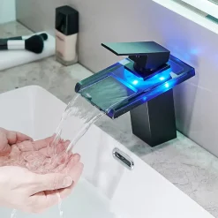Saniverre Robinet mitigeur bec cascade à LED lumineuses SOLEO chrome noir -* Robinet Lavabo Et Vasque