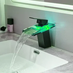 Saniverre Robinet mitigeur bec cascade à LED lumineuses SOLEO chrome noir -* Robinet Lavabo Et Vasque