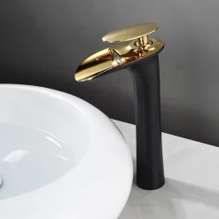 Saniverre Robinet mitigeur BRIA bec cascade haut chrome noir et or -