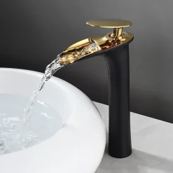 Saniverre Robinet mitigeur BRIA bec cascade haut chrome noir et or -
