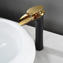 Saniverre Robinet mitigeur BRIA bec cascade haut chrome noir et or -