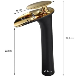 Saniverre Robinet mitigeur BRIA bec cascade haut chrome noir et or -