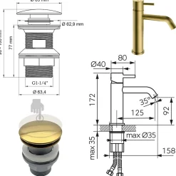 Ferro Robinet mitigeur CIRICULUS Or brossé + bonde* Robinet Lavabo Et Vasque