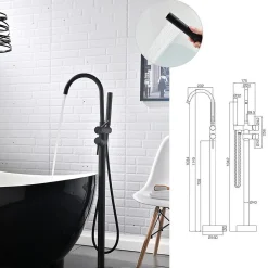 Saniverre Robinet mitigeur colonne sur pied MATY chrome Noir pour baignoire îlot -* Colonne De Baignoire