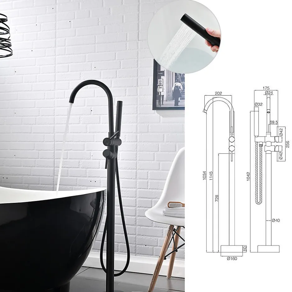 Saniverre Robinet mitigeur colonne sur pied MATY chrome Noir pour baignoire îlot -* Colonne De Baignoire
