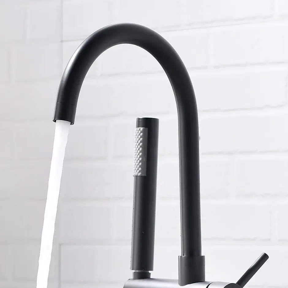 Saniverre Robinet mitigeur colonne sur pied MATY chrome Noir pour baignoire îlot -* Colonne De Baignoire