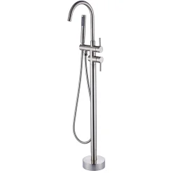 Saniverre Robinet mitigeur colonne sur pied MATY chrome brossé pour baignoire îlot -* Colonne De Baignoire
