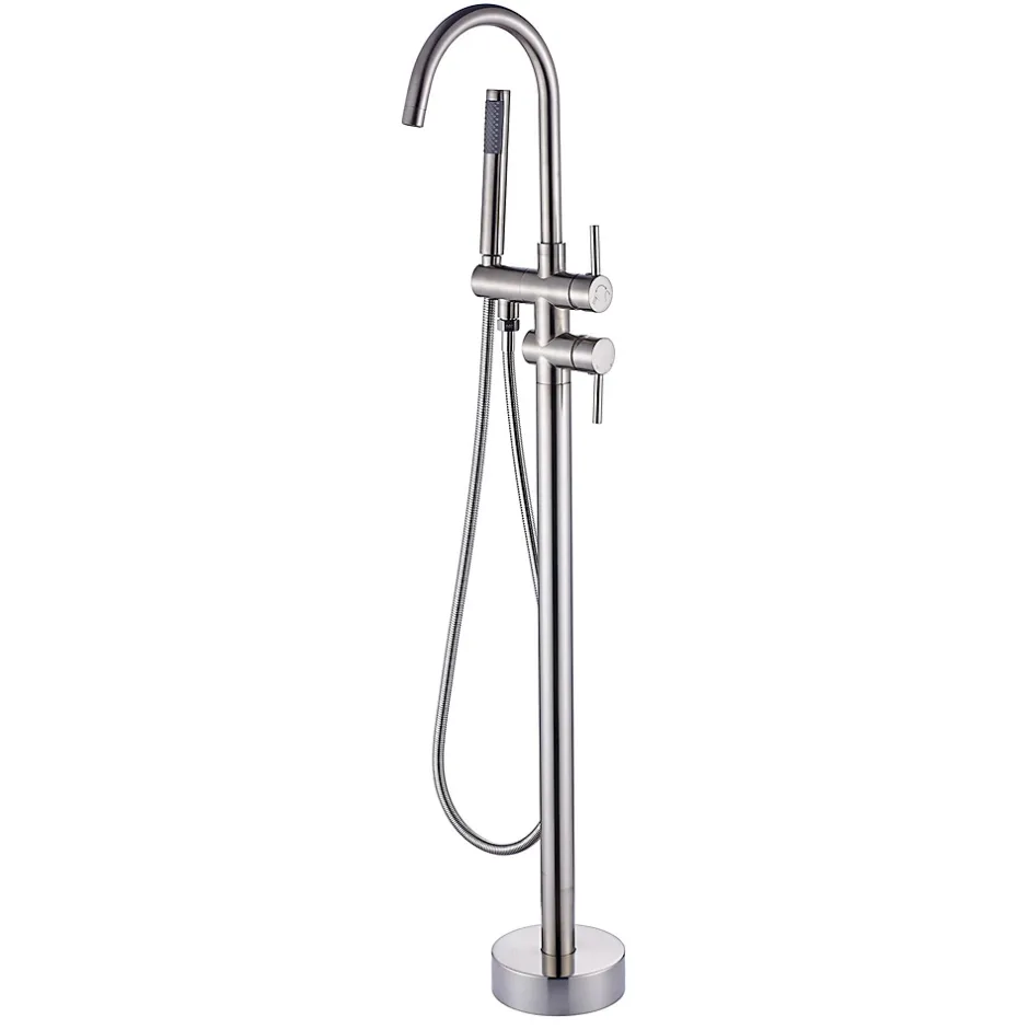 Saniverre Robinet mitigeur colonne sur pied MATY chrome brossé pour baignoire îlot -* Colonne De Baignoire