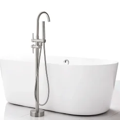 Saniverre Robinet mitigeur colonne sur pied MATY chrome brossé pour baignoire îlot -* Colonne De Baignoire