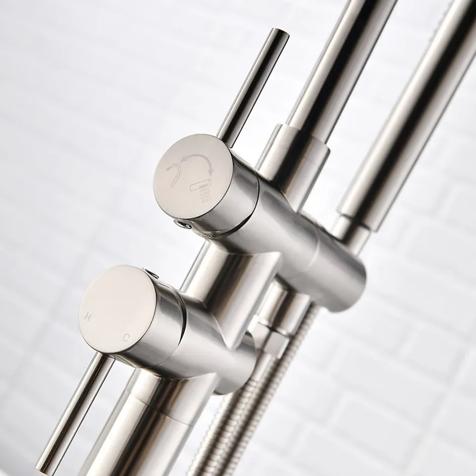 Saniverre Robinet mitigeur colonne sur pied MATY chrome brossé pour baignoire îlot -* Colonne De Baignoire