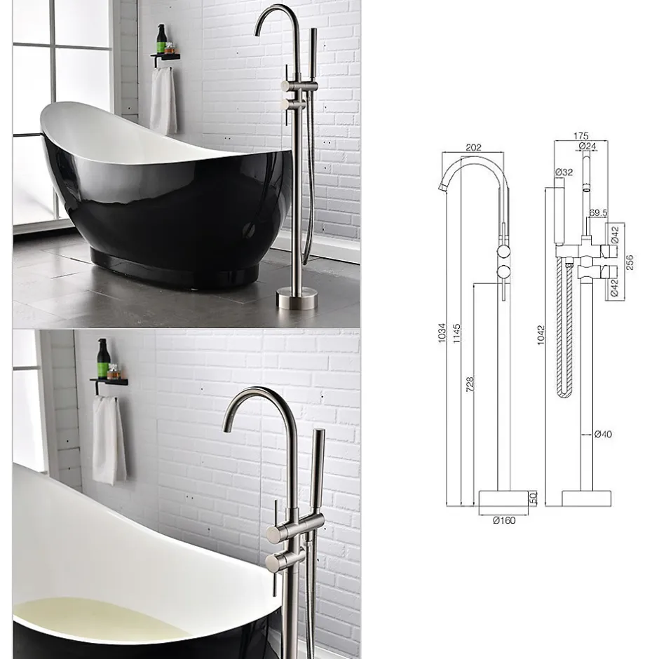 Saniverre Robinet mitigeur colonne sur pied MATY chrome brossé pour baignoire îlot -* Colonne De Baignoire