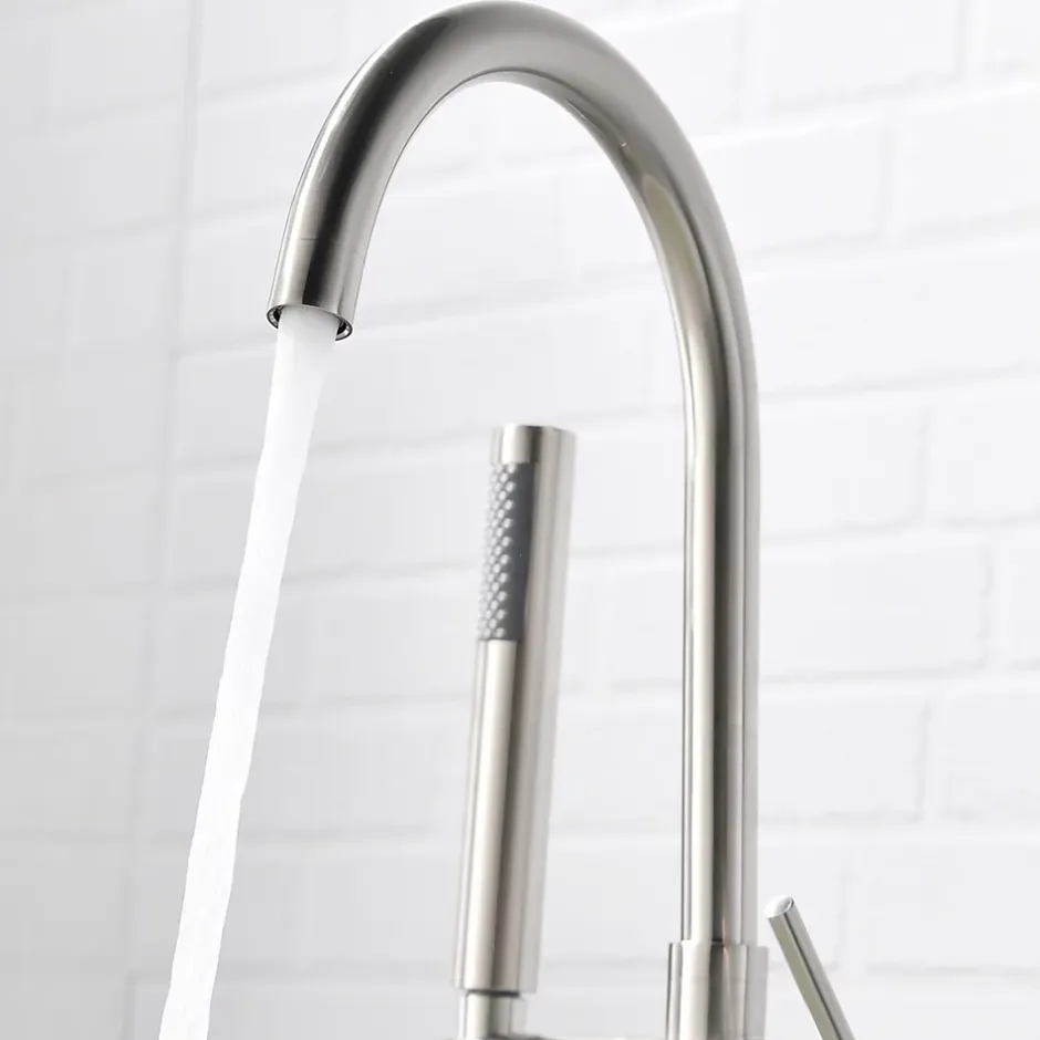 Saniverre Robinet mitigeur colonne sur pied MATY chrome brossé pour baignoire îlot -* Colonne De Baignoire