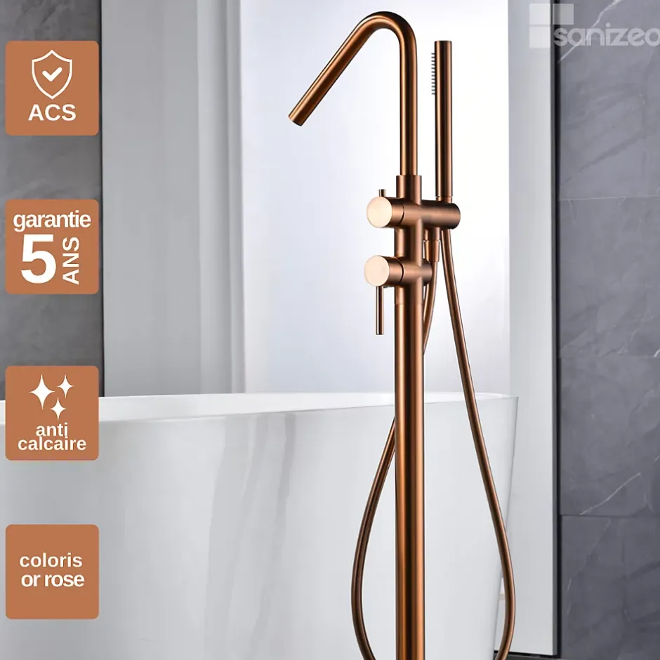 Imex Robinet Mitigeur de Baignoire sur Pied Or Rose Cuivré Brossé CORCEGA BBECO1/ORC