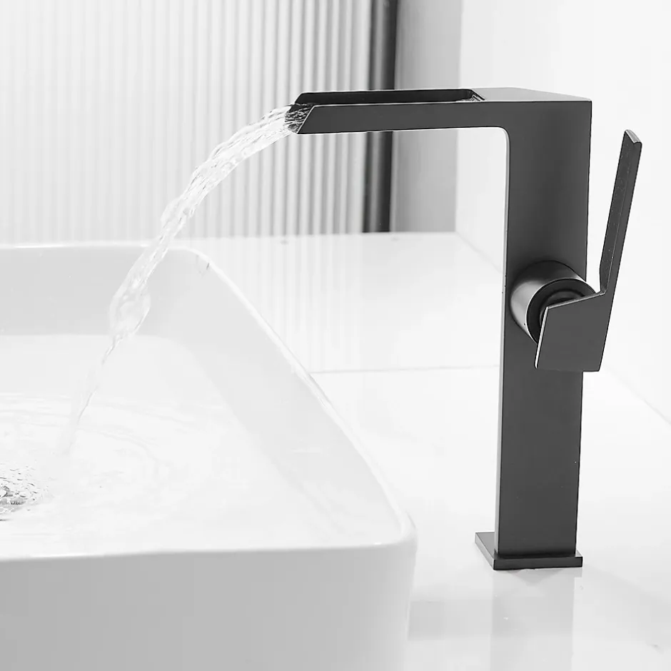 Saniverre Robinet mitigeur haut CEZIO XL bec cascade chrome Noir mat -