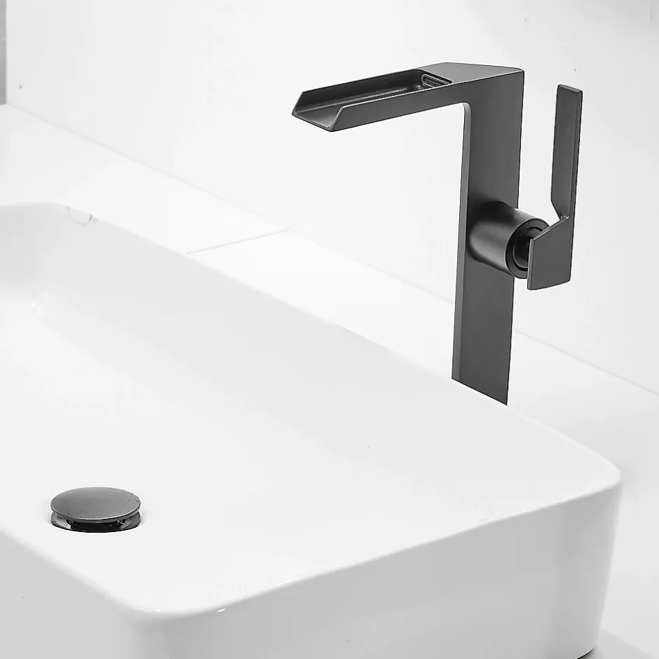 Saniverre Robinet mitigeur haut CEZIO XL bec cascade chrome Noir mat -