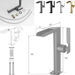 Saniverre Robinet mitigeur haut CEZIO XL bec cascade chrome Noir mat -