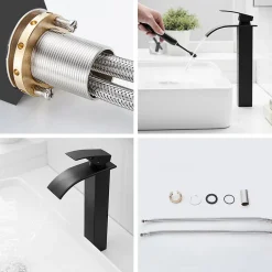 Saniverre Robinet mitigeur haut TIBRE XL bec cascade noir chromé -* Robinet Lavabo Et Vasque