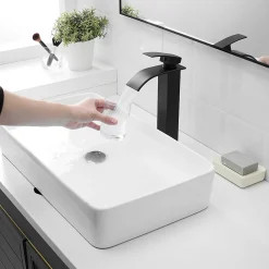 Saniverre Robinet mitigeur haut TIBRE XL bec cascade noir chromé -* Robinet Lavabo Et Vasque