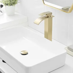 Saniverre Robinet mitigeur haut TIBRE XL bec cascade or brossé -* Robinet Lavabo Et Vasque