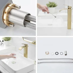 Saniverre Robinet mitigeur haut TIBRE XL bec cascade or brossé -* Robinet Lavabo Et Vasque