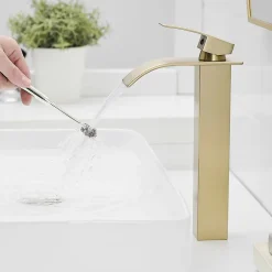 Saniverre Robinet mitigeur haut TIBRE XL bec cascade or brossé -* Robinet Lavabo Et Vasque