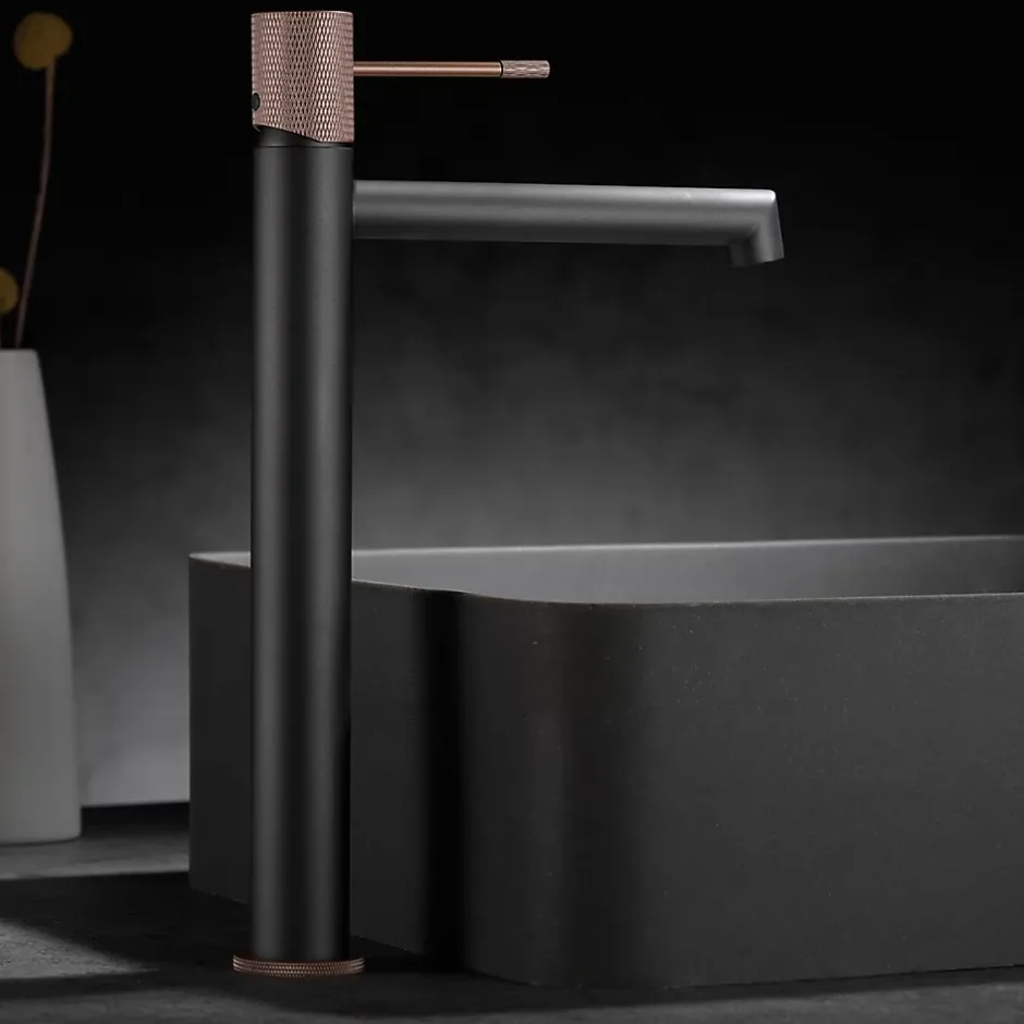 Imex Products Robinet mitigeur monocommande TOUCHER à poser pour lavabo version haute (1 trou) Gris mat - Champagne Robinet à poser (sur vasque* Robinet Lavabo Et Vasque
