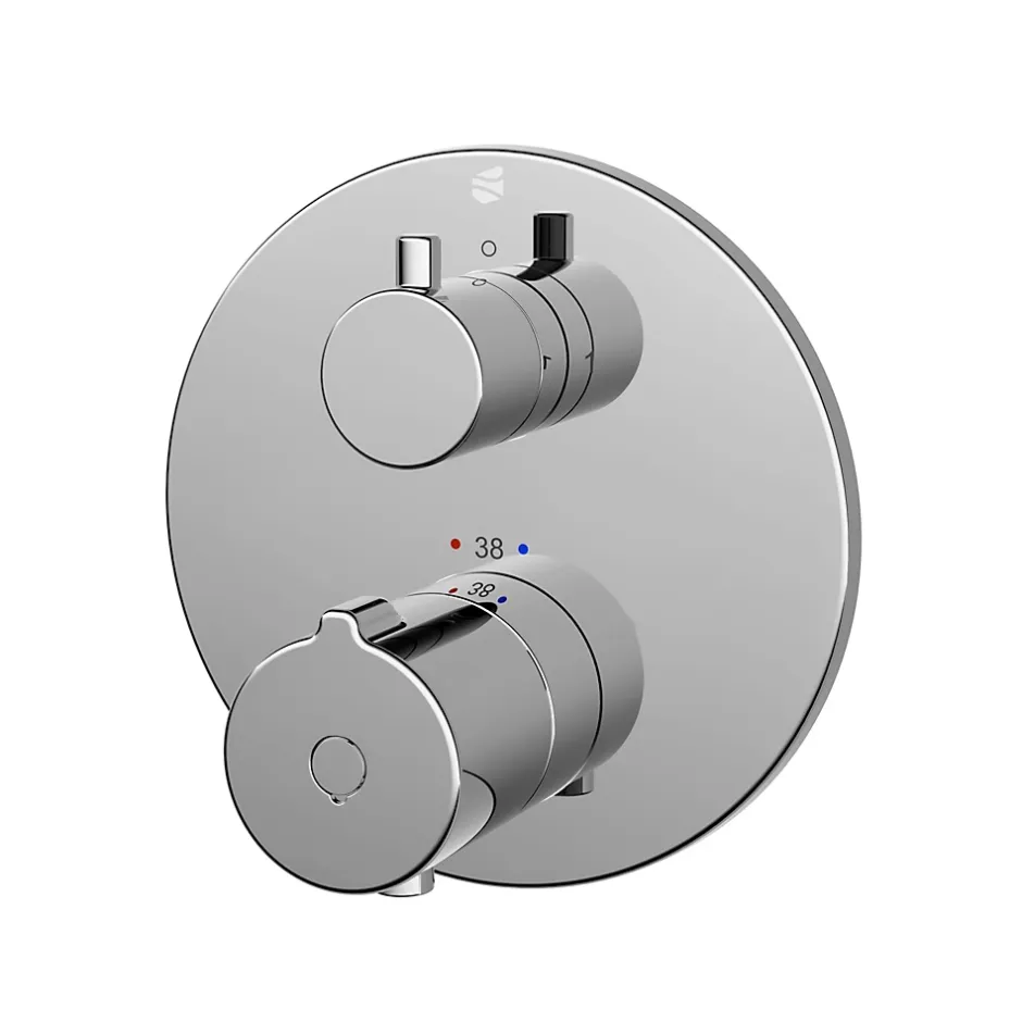 Bernstein Robinet mitigeur thermostatique de douche rond mural encastré Laiton Chrome, Fonction anti-brûlure 14,3cm - VIREO* Robinet De Baignoire