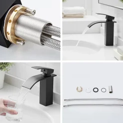 Saniverre Robinet mitigeur TIBRE bec cascade extra-plat noir chromé -
