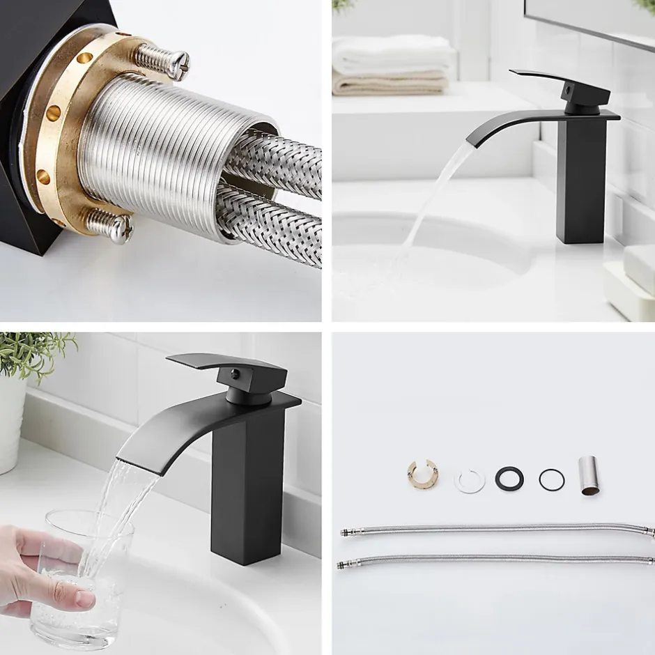 Saniverre Robinet mitigeur TIBRE bec cascade extra-plat noir chromé -