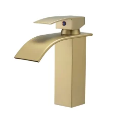 Saniverre Robinet mitigeur TIBRE bec cascade extra-plat or brossé -* Robinet Lavabo Et Vasque