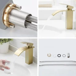 Saniverre Robinet mitigeur TIBRE bec cascade extra-plat or brossé -* Robinet Lavabo Et Vasque