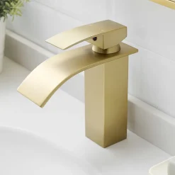 Saniverre Robinet mitigeur TIBRE bec cascade extra-plat or brossé -* Robinet Lavabo Et Vasque